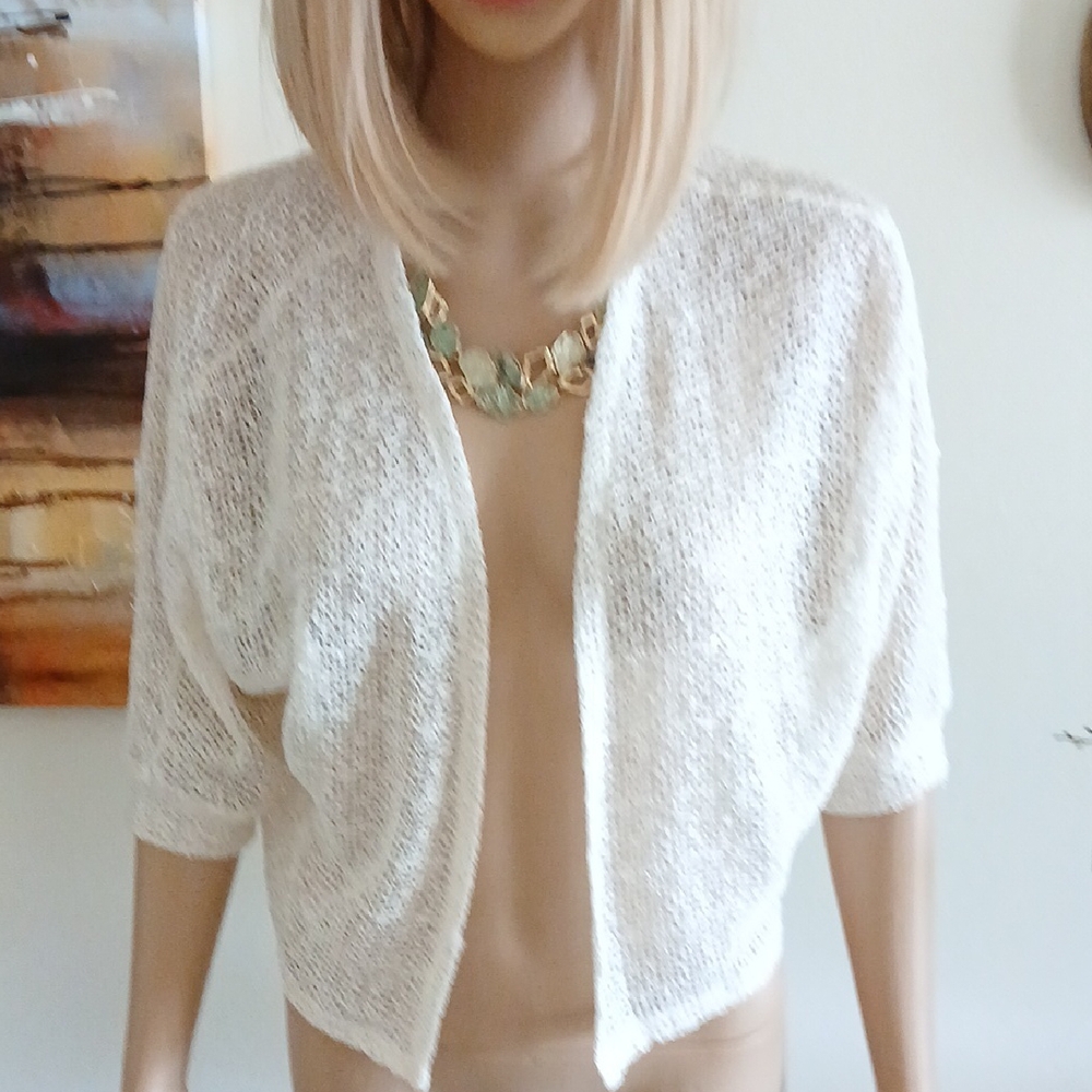 Light Cream Open-Front Knit Shrug Sweater - Women